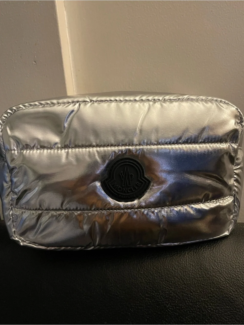 MONCLER PARFUMS SILVER GWP NOVELTY Puffer Quilted Pouch NEW UNISEX